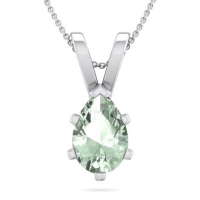 Green Amethyst | Green Amethyst Necklace | 1 Carat Pear Shape Green Amethyst Necklace In Sterling Silver, 18 Inches | SuperJeweler