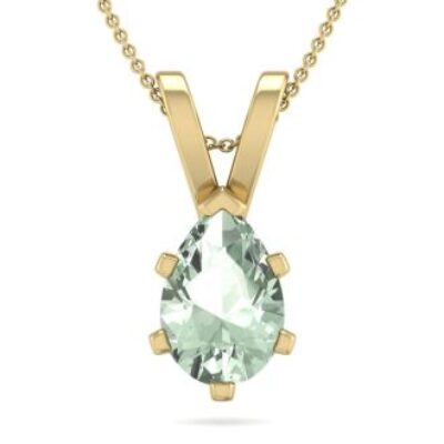 Green Amethyst | Green Amethyst Necklace | 1 Carat Pear Shape Green Amethyst Necklace In 14K Yellow Gold Over Sterling Silver, 18 Inches | SuperJeweler