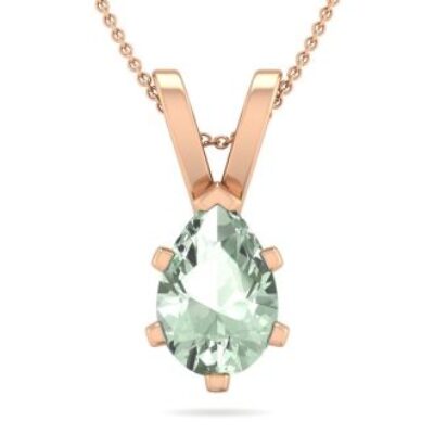 Green Amethyst | Green Amethyst Necklace | 1 Carat Pear Shape Green Amethyst Necklace In 14K Rose Gold Over Sterling Silver, 18 Inches | SuperJeweler