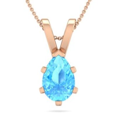 December Birthstone | Blue Topaz Necklace | 1 1/2 Carat Pear Shape Blue Topaz Necklace In 14K Rose Gold Over Sterling Silver, 18 Inches | SuperJeweler