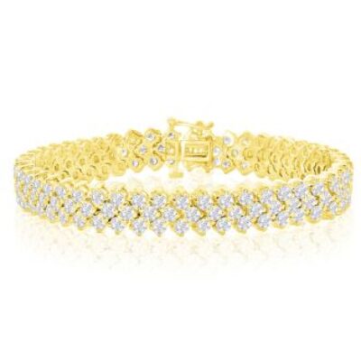 Mens Tennis Bracelet | 13 Carat Three Row Diamond Mens Tennis Bracelet In 14 Karat Yellow Gold, 8 Inches | SuperJeweler