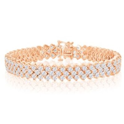 Mens Tennis Bracelet | 13 Carat Three Row Diamond Mens Tennis Bracelet In 14 Karat Rose Gold, 8 Inches | SuperJeweler