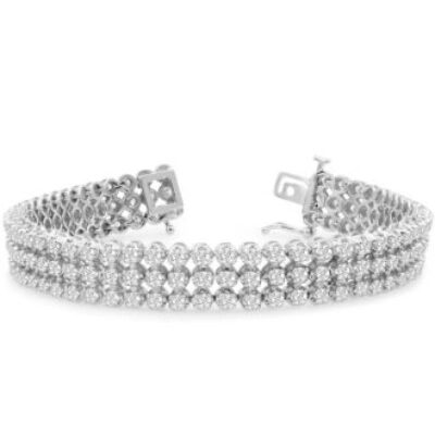 Mens Tennis Bracelet | 9 Carat Three Row Diamond Mens Tennis Bracelet In 14 Karat White Gold, 8 Inches | SuperJeweler