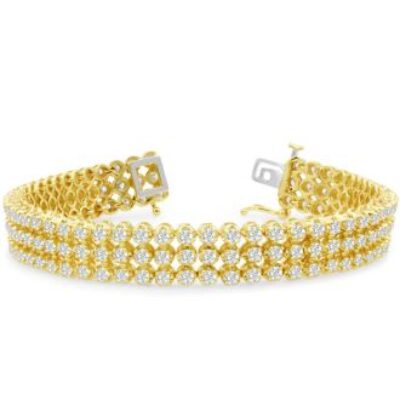 Mens Tennis Bracelet | 9 Carat Three Row Diamond Mens Tennis Bracelet In 14 Karat Yellow Gold, 8 Inches | SuperJeweler