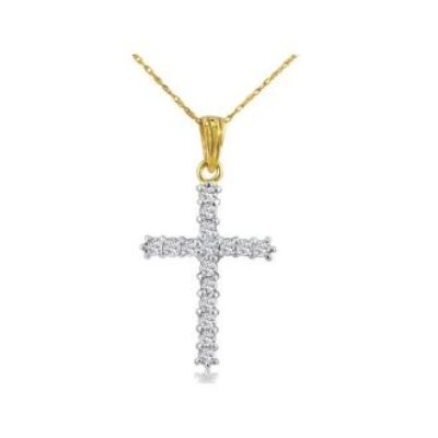 1ct Diamond Cross Pendant in 10k Yellow Gold | SuperJeweler.com