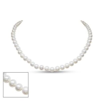 Pearl Strand | June Birthstone | 18 inch 6mm AA+ Pearl Necklace with 14K Yellow Gold Clasp