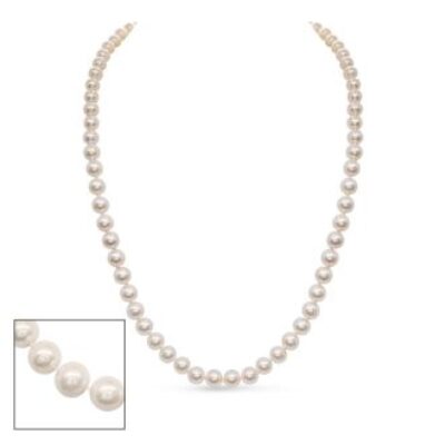 Pearl Strand | June Birthstone | 24 inch 7mm AA+ Pearl Necklace with 14K Yellow Gold Clasp