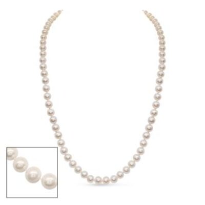 Pearl Strand | June Birthstone | 30 inch 7mm AA+ Pearl Necklace with 14K Yellow Gold Clasp