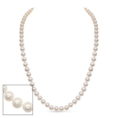 Pearl Strand | June Birthstone | 24 inch 8mm AA+ Pearl Necklace with 14K Yellow Gold Clasp