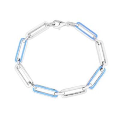 Sterling Silver and Blue Enamel Paperclip Bracelet, 7 Inches | SuperJeweler