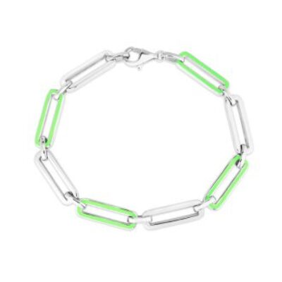 Sterling Silver and Green Enamel Paperclip Bracelet, 7 Inches | SuperJeweler