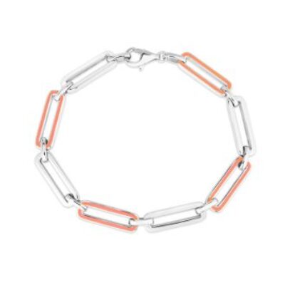 Sterling Silver and Orange Enamel Paperclip Bracelet, 7 Inches | SuperJeweler