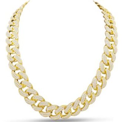 Heavy CZ Cuban Chain In Yellow Gold Over Sterling Silver, 24 Inches | SuperJeweler