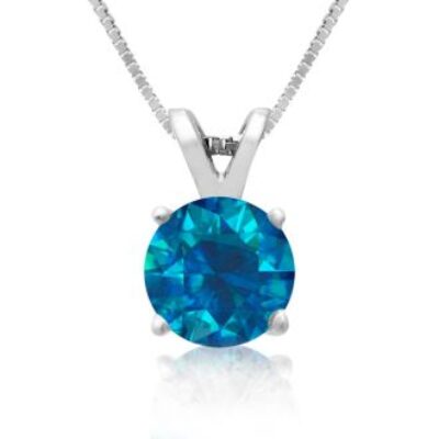 90 Point Blue Diamond Solitaire Necklace, Almost 1 Carat in 14K White Gold. First Time Offered Special Purchase | SuperJeweler