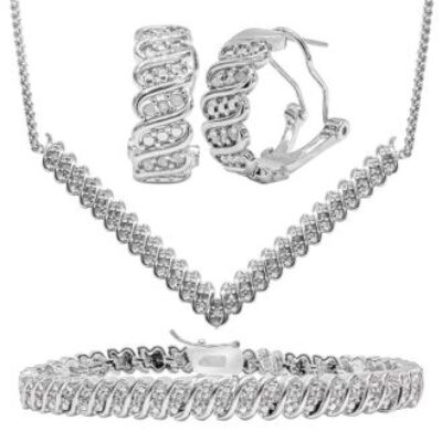 1 Carat Natural Rose Cut Diamond Necklace, Earrings and Bracelet Set