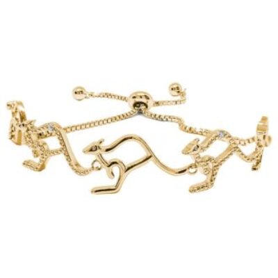 Diamond Accent Kangaroo Adjustable Bolo Bracelet In Yellow Gold Overlay, 7-10 Inches