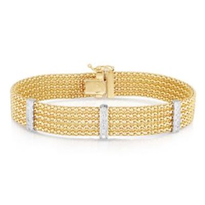 14K Gold Large Five Row Popcorn Diamond Bracelet