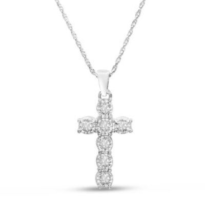 1/10 Carat Diamond Cross Necklace In Sterling Silver, 17 Inches | SuperJeweler