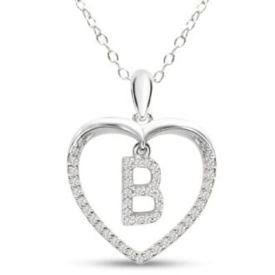 Diamond Initial Necklace | Silver Initial Diamond Necklace