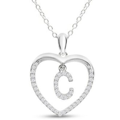 Diamond Initial Necklace | Silver Initial Diamond Necklace