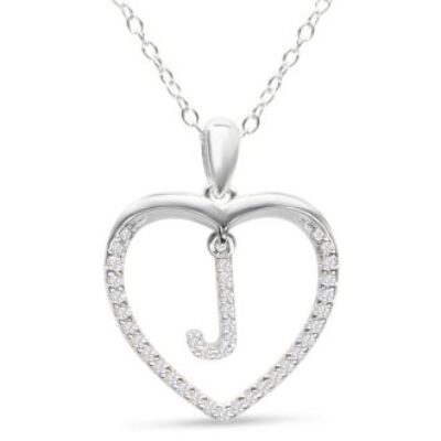 Diamond Initial Necklace | Silver Initial Diamond Necklace