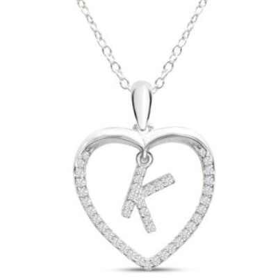 Diamond Initial Necklace | Silver Initial Diamond Necklace