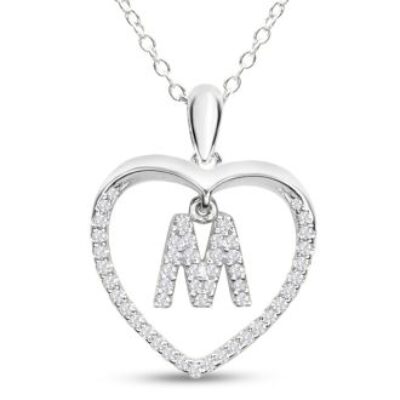 Diamond Initial Necklace | Silver Initial Diamond Necklace