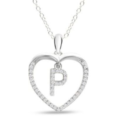 Diamond Initial Necklace | Silver Initial Diamond Necklace