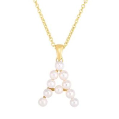 Initial Necklace | A Pearl Initial Necklace In 14K Yellow Gold