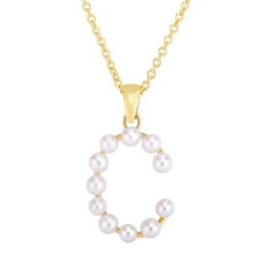 Initial Necklace | C Pearl Initial Necklace In 14K Yellow Gold