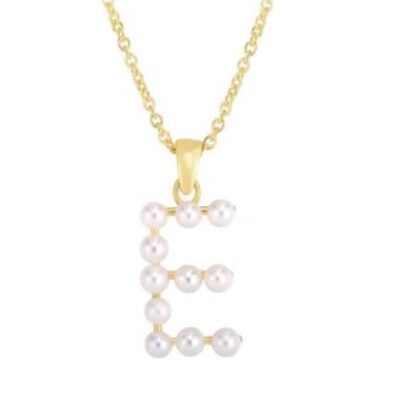 Initial Necklace | E Pearl Initial Necklace In 14K Yellow Gold