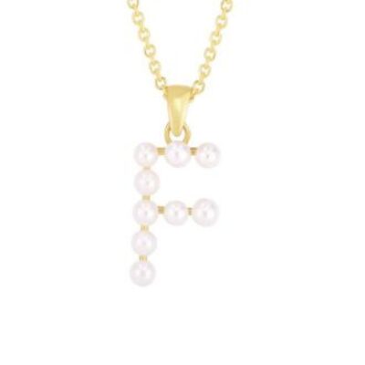 Initial Necklace | F Pearl Initial Necklace In 14K Yellow Gold