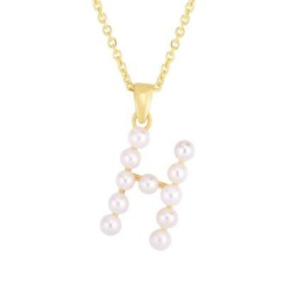 Initial Necklace | H Pearl Initial Necklace In 14K Yellow Gold