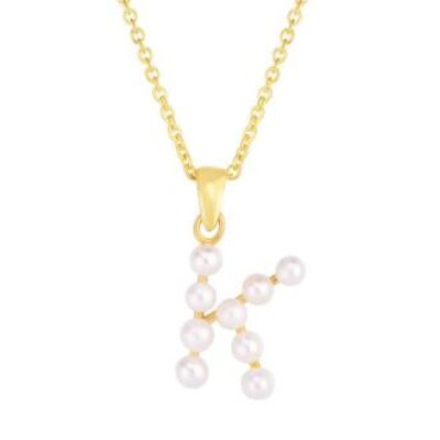 Initial Necklace | K Pearl Initial Necklace In 14K Yellow Gold