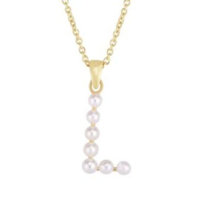 Initial Necklace | L Pearl Initial Necklace In 14K Yellow Gold