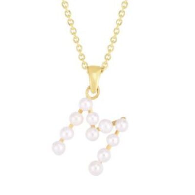 Initial Necklace | M Pearl Initial Necklace In 14K Yellow Gold