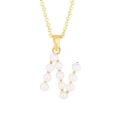 Initial Necklace | N Pearl Initial Necklace In 14K Yellow Gold