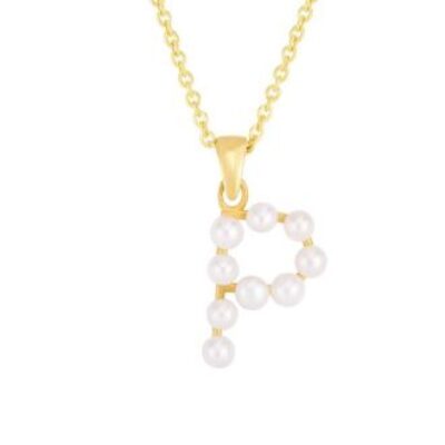 Initial Necklace | P Pearl Initial Necklace In 14K Yellow Gold