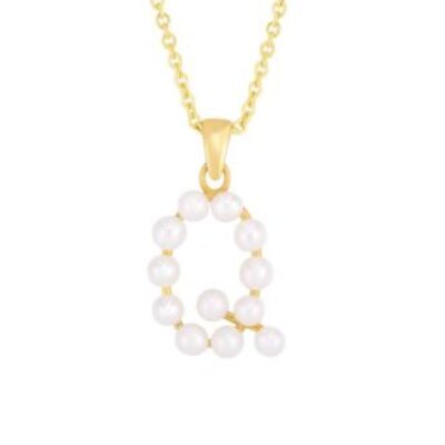 Initial Necklace | Q Pearl Initial Necklace In 14K Yellow Gold