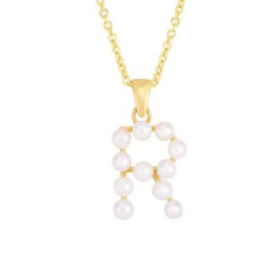 Initial Necklace | R Pearl Initial Necklace In 14K Yellow Gold