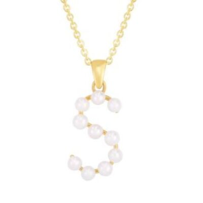 Initial Necklace | S Pearl Initial Necklace In 14K Yellow Gold