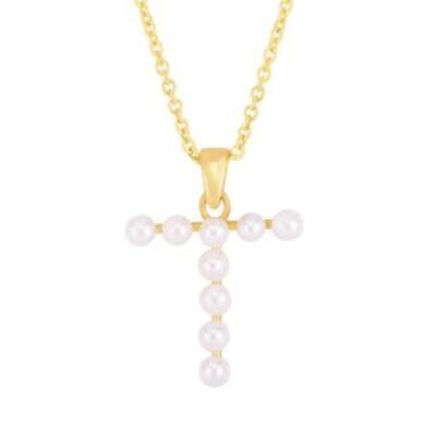 Initial Necklace | T Pearl Initial Necklace In 14K Yellow Gold