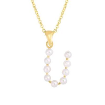 Initial Necklace | U Pearl Initial Necklace In 14K Yellow Gold