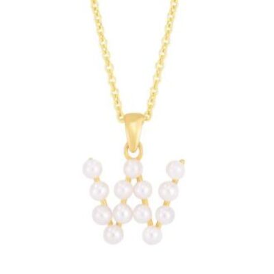 Initial Necklace | W Pearl Initial Necklace In 14K Yellow Gold