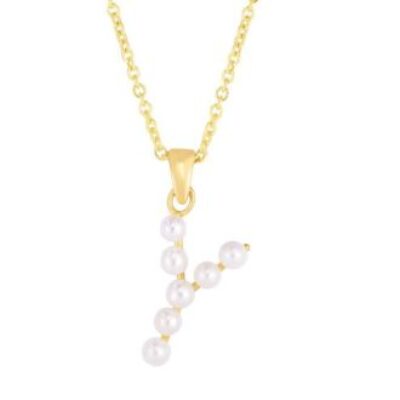 Initial Necklace | Y Pearl Initial Necklace In 14K Yellow Gold