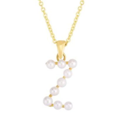 Initial Necklace | Z Pearl Initial Necklace In 14K Yellow Gold