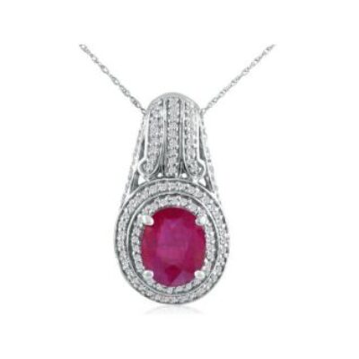 Ruby Necklace | July Birthstone | 4 1/3ct Ruby and Diamond Pendant in 14k White Gold | SuperJeweler