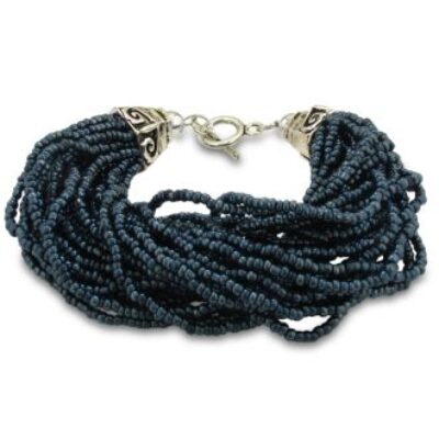 Italian Black Glass Seed 30 Strand Bracelet, Balinese Toggle Clasp | SuperJeweler.com