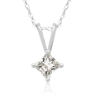 1/4ct 14k White Gold Princess Diamond Pendant | SuperJeweler.com