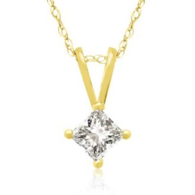 1/4ct 14k Yellow Gold Princess Diamond Pendant | SuperJeweler.com